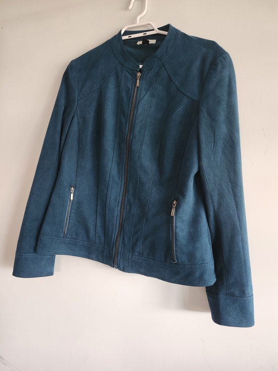Northern Reflections Jackets & Blazers - Northern Reflections Teal Faux Suede Zip Up Jacket | Peacock Blue Moto Style
